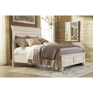 Saturno Sheesham Wood Queen Size Bed in White Colour